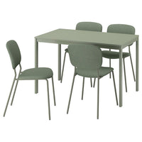 VIHALS / VIHALS table and 4 chairs, green/green Tibbleby grey-green, 120/180x74 cm