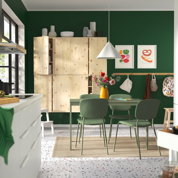 VIHALS / VIHALS table and 4 chairs, green/green Tibbleby grey-green, 120/180x74 cm