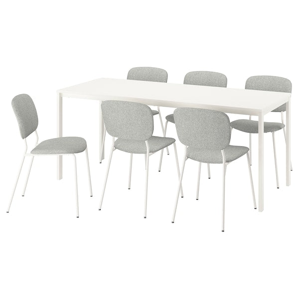 VIHALS / VIHALS table and 6 chairs, white white/white Tibbleby beige-grey, 180x74 cm
