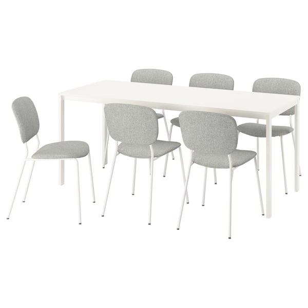 VIHALS / VIHALS table and 6 chairs, white white/white Tibbleby beige-grey, 180x74 cm