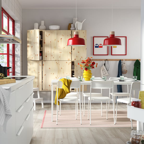 VIHALS / VIHALS table and 6 chairs, white white/white, 180x74 cm