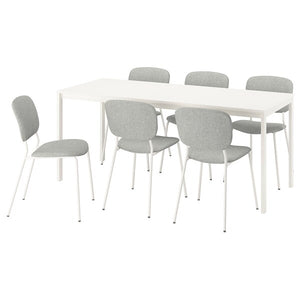 VIHALS / VIHALS table and 6 chairs, white/white Tibbleby beige-grey, 120/180x74 cm