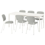 VIHALS / VIHALS table and 6 chairs, white/white Tibbleby beige-grey, 120/180x74 cm