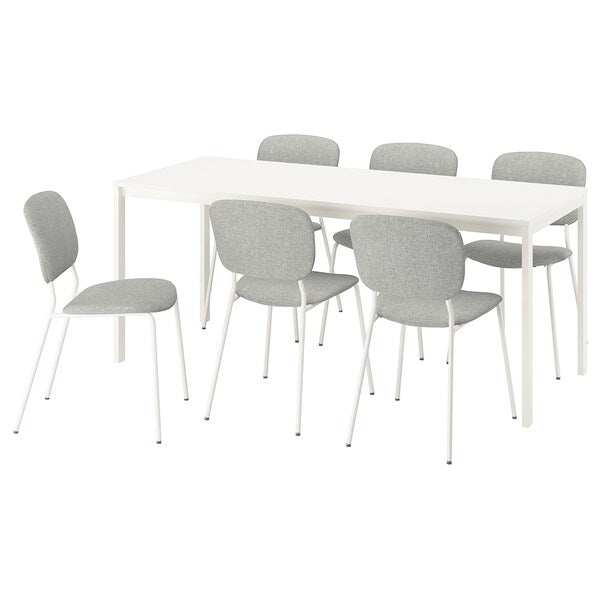VIHALS / VIHALS table and 6 chairs, white/white Tibbleby beige-grey, 120/180x74 cm