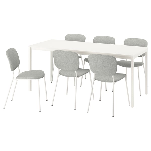 VIHALS / VIHALS table and 6 chairs, white/white Tibbleby beige-grey, 120/180x74 cm