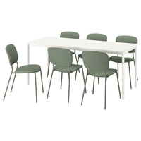 VIHALS / VIHALS table and 6 chairs, white white/green Tibbleby grey-green, 180x74 cm
