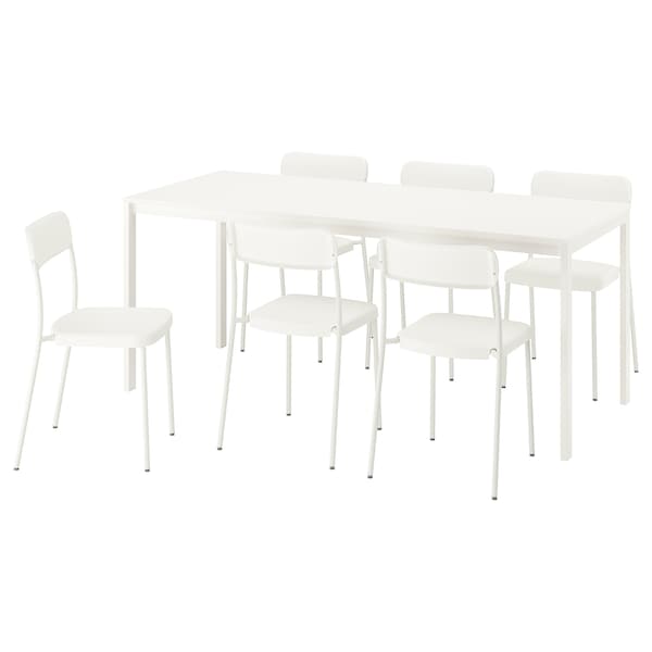 VIHALS / VIHALS table and 6 chairs, white/white, 120/180x74 cm