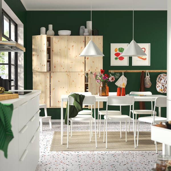 VIHALS / VIHALS table and 6 chairs, white/white, 120/180x74 cm