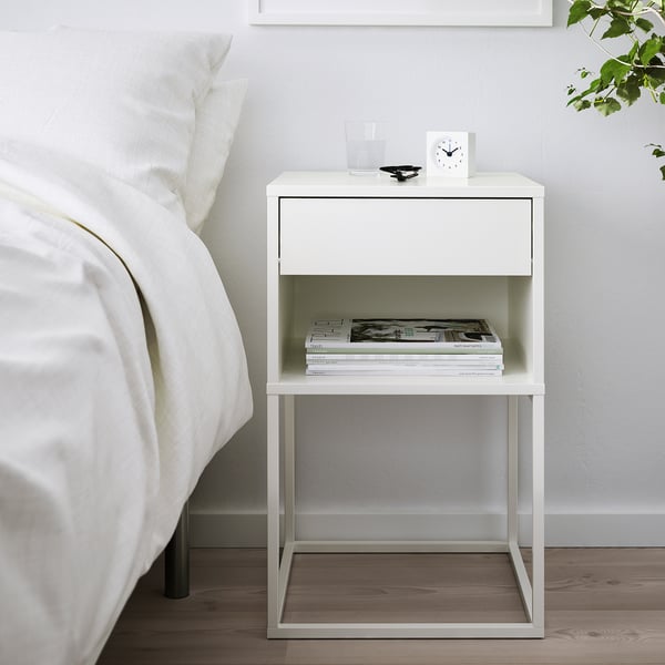 VIKHAMMER bedside table, white, 40x39 cm