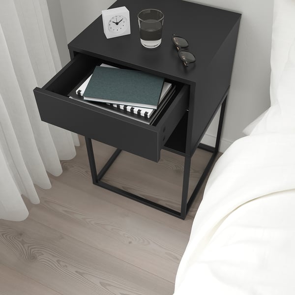 VIKHAMMER bedside table, black, 40x39 cm