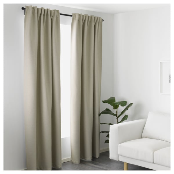 VILBORG room darkening curtains, 1 pair, beige/with heading tape, 145x300 cm