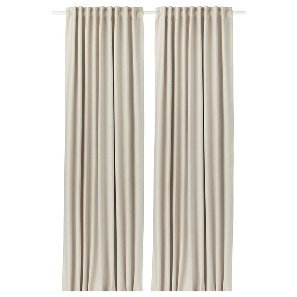 VILBORG room darkening curtains, 1 pair, beige/with heading tape, 145x300 cm