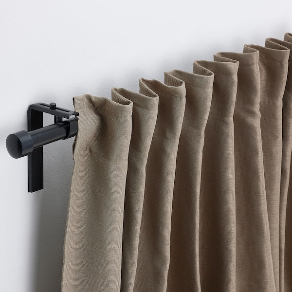 VILBORG room darkening curtains, 1 pair, dark grey-beige/with heading tape, 145x300 cm