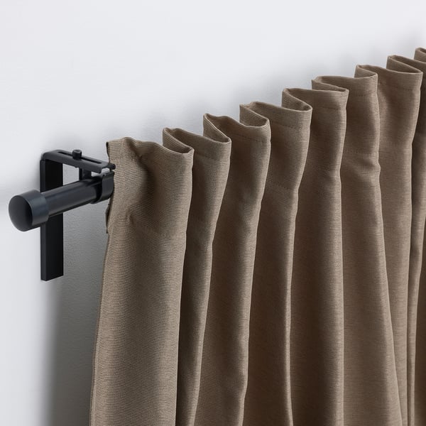 VILBORG room darkening curtains, 1 pair, dark grey-beige/with heading tape, 145x300 cm