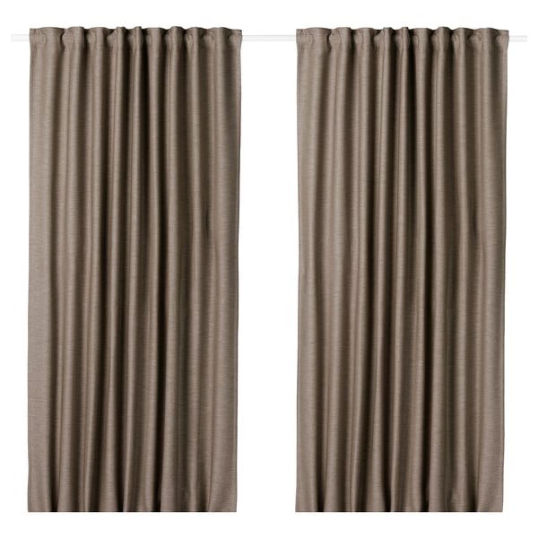VILBORG room darkening curtains, 1 pair, dark grey-beige/with heading tape, 145x300 cm
