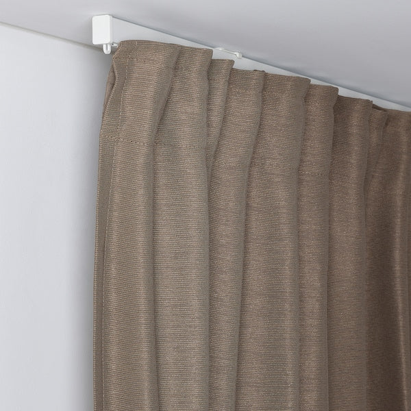 VILBORG room darkening curtains, 1 pair, dark grey-beige/with heading tape, 145x300 cm