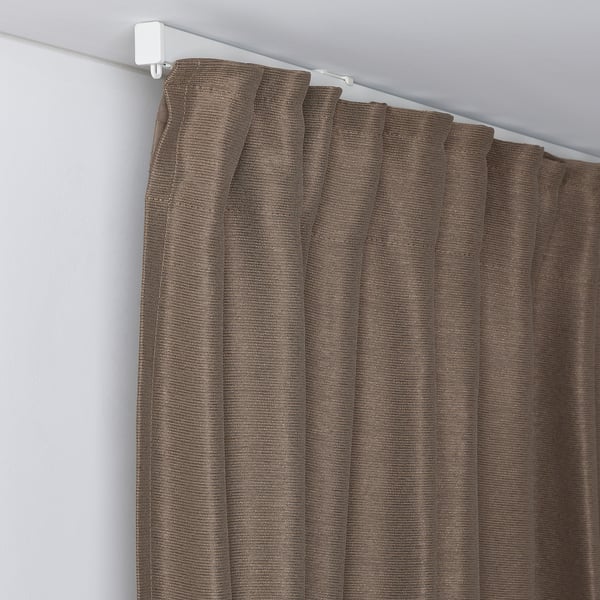 VILBORG room darkening curtains, 1 pair, dark grey-beige/with heading tape, 145x300 cm