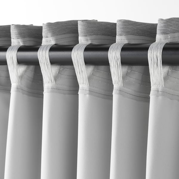 VILBORG room darkening curtains, 1 pair, grey/with heading tape, 145x300 cm