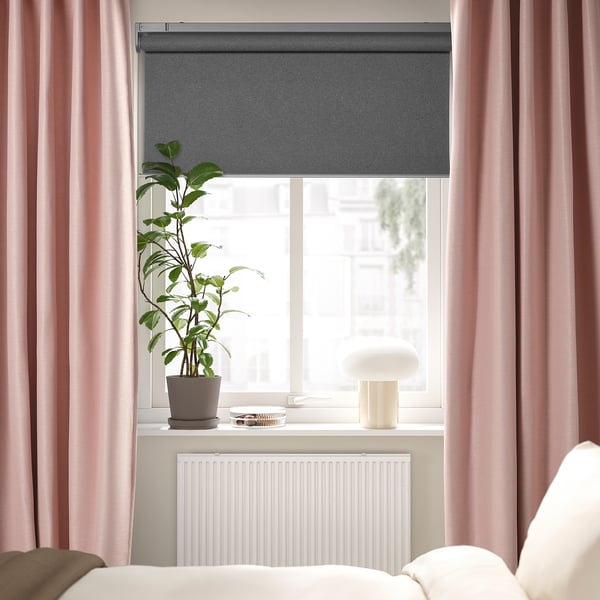 VILBORG room darkening curtains, 1 pair, pink/with heading tape, 145x300 cm