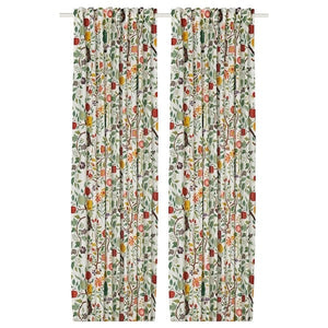 Ikea VILDPERSILJA - Curtain, 2 drapes, white fantasy/flower pattern,145x300 cm