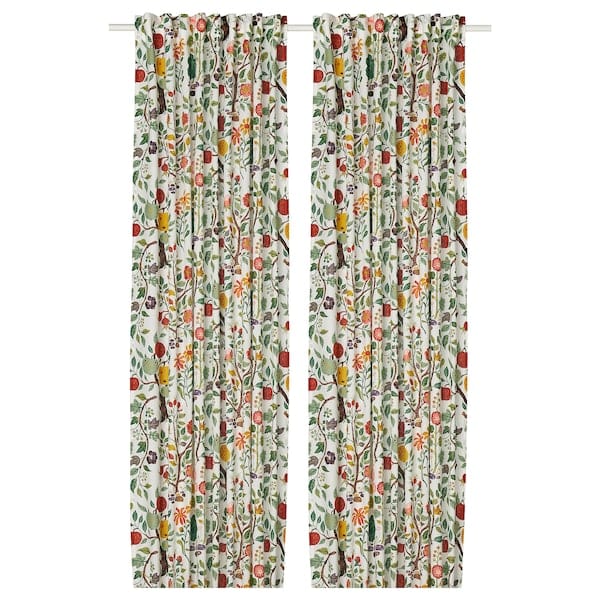 Ikea VILDPERSILJA - Curtain, 2 drapes, white fantasy/flower pattern,145x300 cm