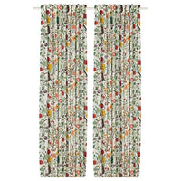 VILDPERSILJA curtains, 1 pair, white multicolour/floral pattern with heading tape, 145x300 cm