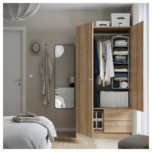 VILHATTEN wardrobe with 2 doors and 2 drawers, oak effect, 98x57x190 cm