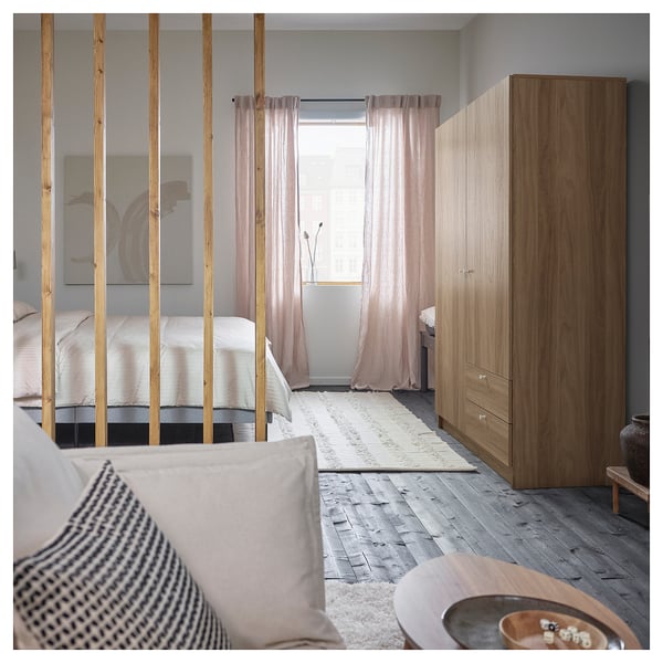 VILHATTEN wardrobe with 2 doors and 2 drawers, oak effect, 98x57x190 cm