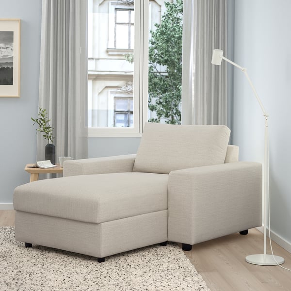 VIMLE chaise longue, with wide armrests/Gunnared beige, 125 cm