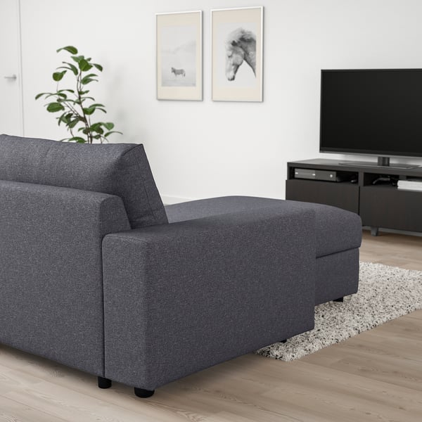 VIMLE chaise longue, with wide armrests/Gunnared medium grey, 125 cm