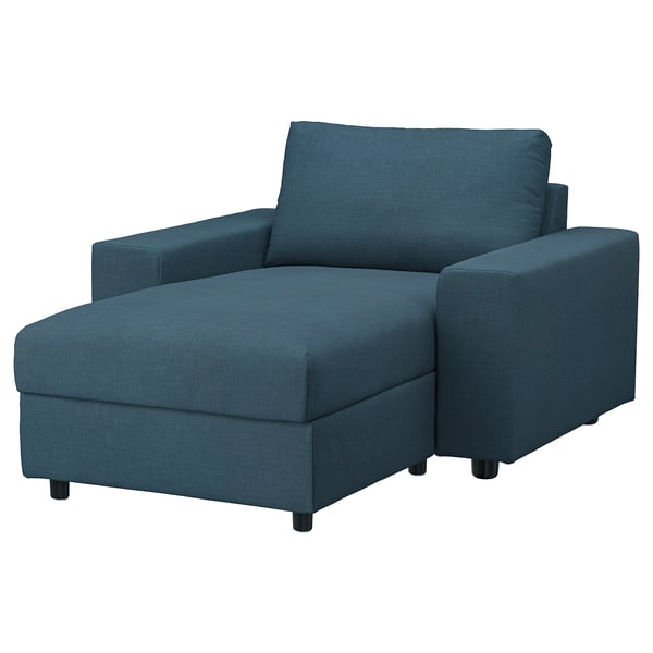 VIMLE chaise longue, with wide armrests/Hillared dark blue, 125 cm