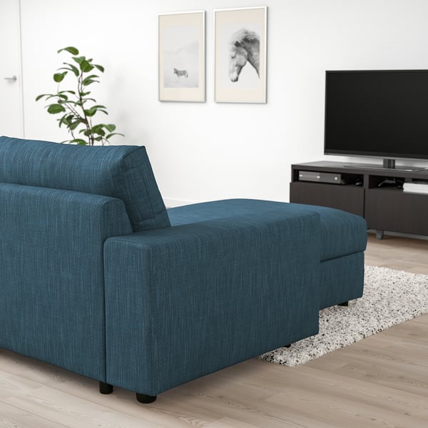 VIMLE chaise longue, with wide armrests/Hillared dark blue, 125 cm