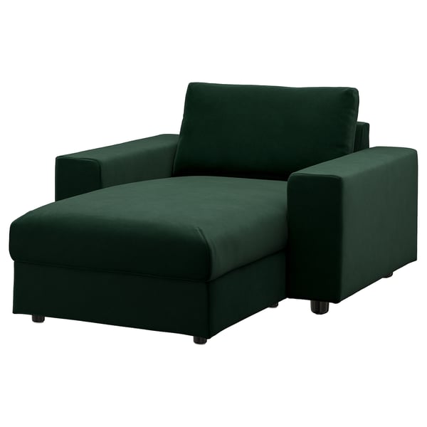 VIMLE chaise longue, Djuparp/dark green with wide armrests, 81x6x164 cm
