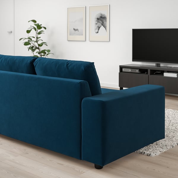 VIMLE 3-seat sofa, with wide armrests/Djuparp dark green-blue, 255 cm