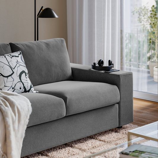 VIMLE 3-seat sofa, with wide armrests/Johanneshov dark grey, 255 cm