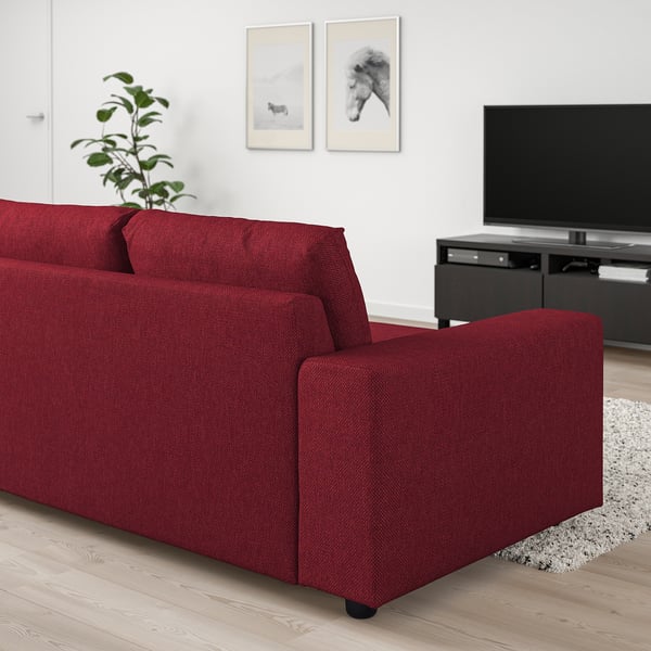 VIMLE 3-seat sofa, with wide armrests/Lejde red/brown, 255 cm