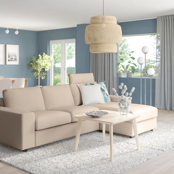 VIMLE 3-seat sofa with chaise longue, with wide armrests with headrest/Hallarp beige, 266 cm