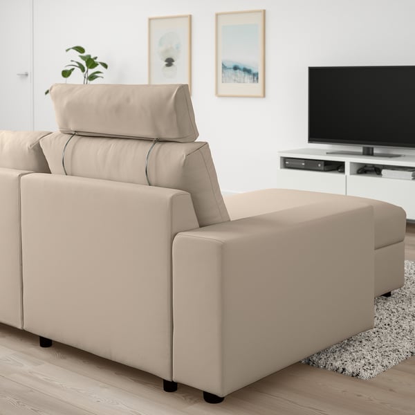 VIMLE 3-seat sofa with chaise longue, with wide armrests with headrest/Hallarp beige, 266 cm