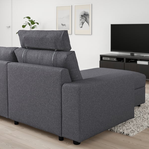 VIMLE 3-seat sofa with chaise longue, with headrest with wide armrests/Gunnared medium grey, 266 cm