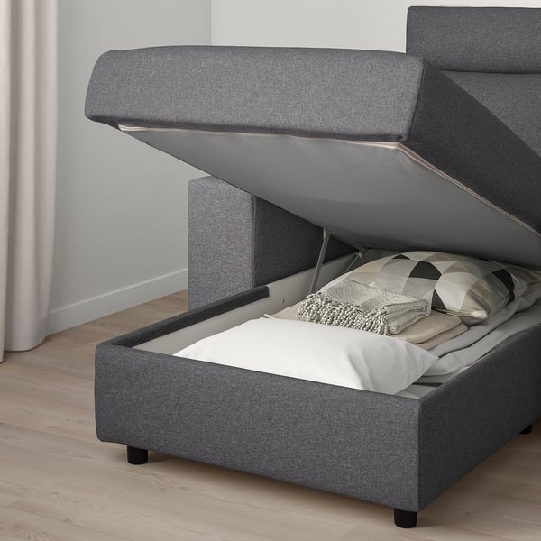 VIMLE 3-seat sofa with chaise longue, with headrest with wide armrests/Gunnared medium grey, 266 cm