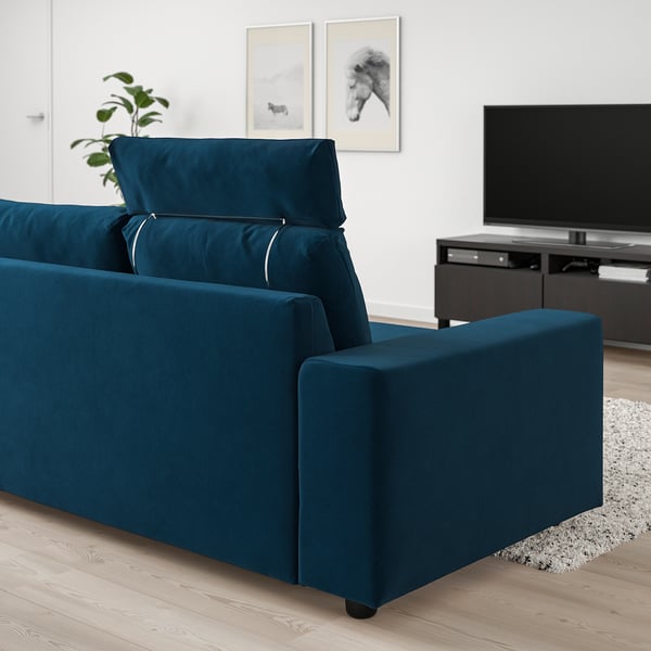 VIMLE 3-seat sofa, with chaise longue with headrest/Djuparp dark green-blue, 252 cm