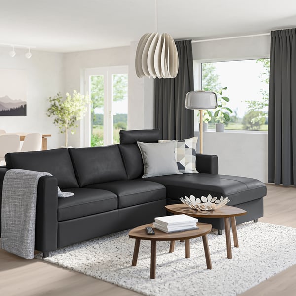 VIMLE 3-seat sofa, with chaise longue with headrest/Grann/Bomstad black, 252 cm
