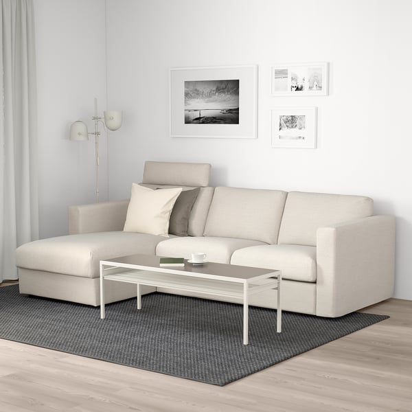 VIMLE 3-seat sofa with chaise longue, with headrest/Gunnared beige, 252 cm