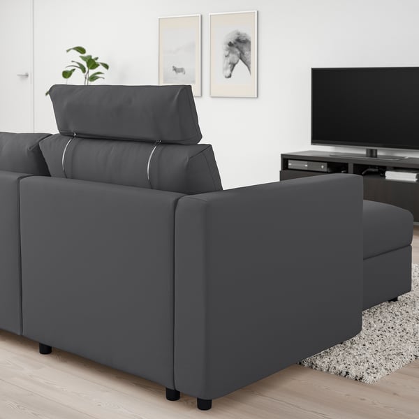VIMLE 3-seat sofa with chaise longue, with headrest/Hallarp grey, 252 cm