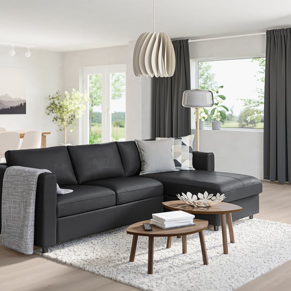 VIMLE 3-seat sofa, with chaise longue/Grann/Bomstad black, 252 cm