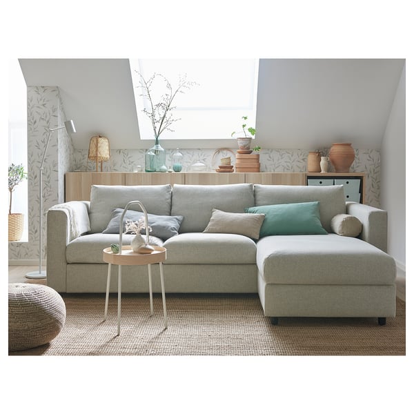 VIMLE 3-seat sofa, with chaise longue/Gunnared beige, 222x68x98 cm