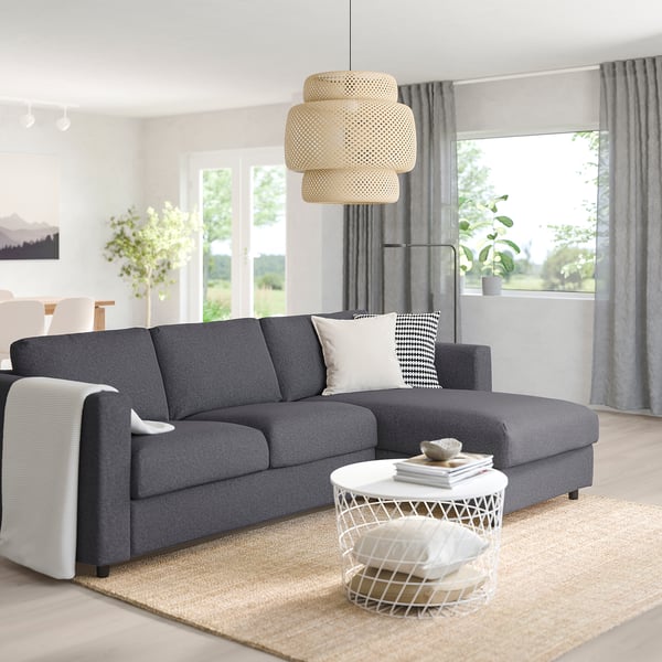 VIMLE 3-seat sofa, with chaise longue/Gunnared medium grey, 222x68x98 cm