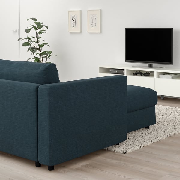 VIMLE 3-seat sofa, with chaise longue/Hillared dark blue, 222x68x98 cm
