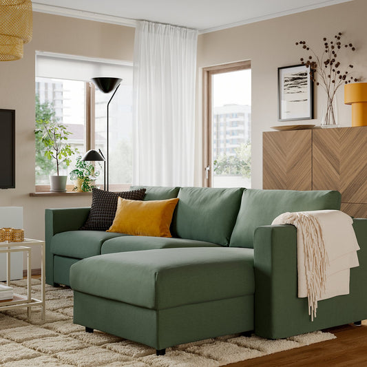 VIMLE 3-seat sofa, with chaise longue/Knäbäck grey-green, 252 cm