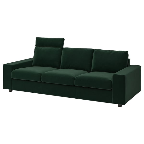VIMLE 3-seat sofa, with headrest with wide armrests/Djuparp dark green, 255 cm